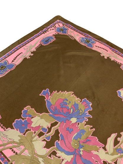 VTG 60S 70S BROWN PINK BLUE ART NOUVEAU FLORAL SCARF