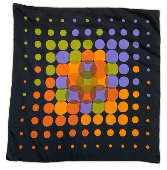 VTG 60S 70S BLACK PURPLE ORANGE GREEN DOTTY OP ART CIRCLE SCARF