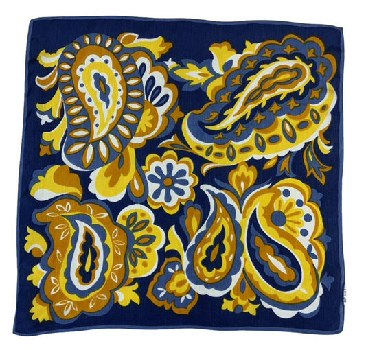 VTG 60S 70S NAVY BLUE ORANGE YELLOW WHITE PSYCHEDELIC PAISLEY FLORAL SCARF