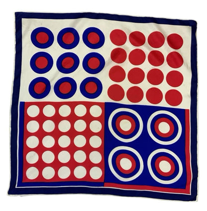 VTG 60S MOD RED CREAM BLUE GEOMETRIC DOT CIRCLE SQUARE BAUHAUS SCARF