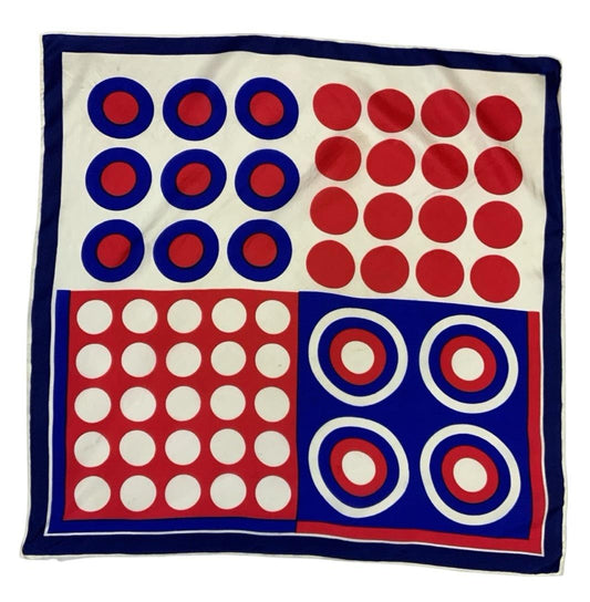 VTG 60S MOD RED CREAM BLUE GEOMETRIC DOT CIRCLE SQUARE BAUHAUS SCARF