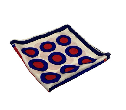 VTG 60S MOD RED CREAM BLUE GEOMETRIC DOT CIRCLE SQUARE BAUHAUS SCARF