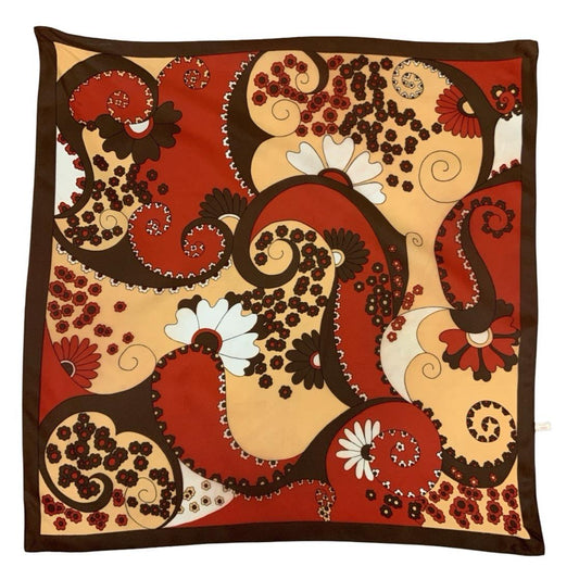 VTG 60S 70S RED PEACH BROWN WHITE SPIRAL FLORAL DAISY PSYCHEDELIC PAISLEY SCARF