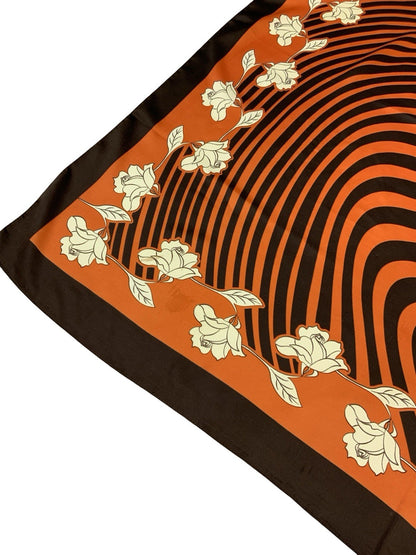 VTG 60S 70S ORANGE BROWN CREAM GEOMETRIC OP ART WAVY ROSE SCARF