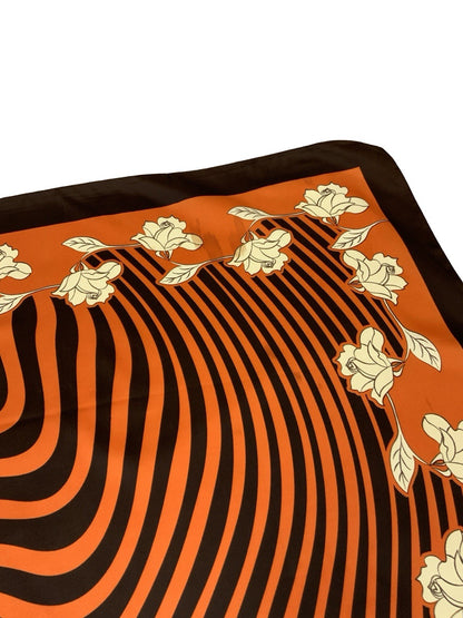 VTG 60S 70S ORANGE BROWN CREAM GEOMETRIC OP ART WAVY ROSE SCARF