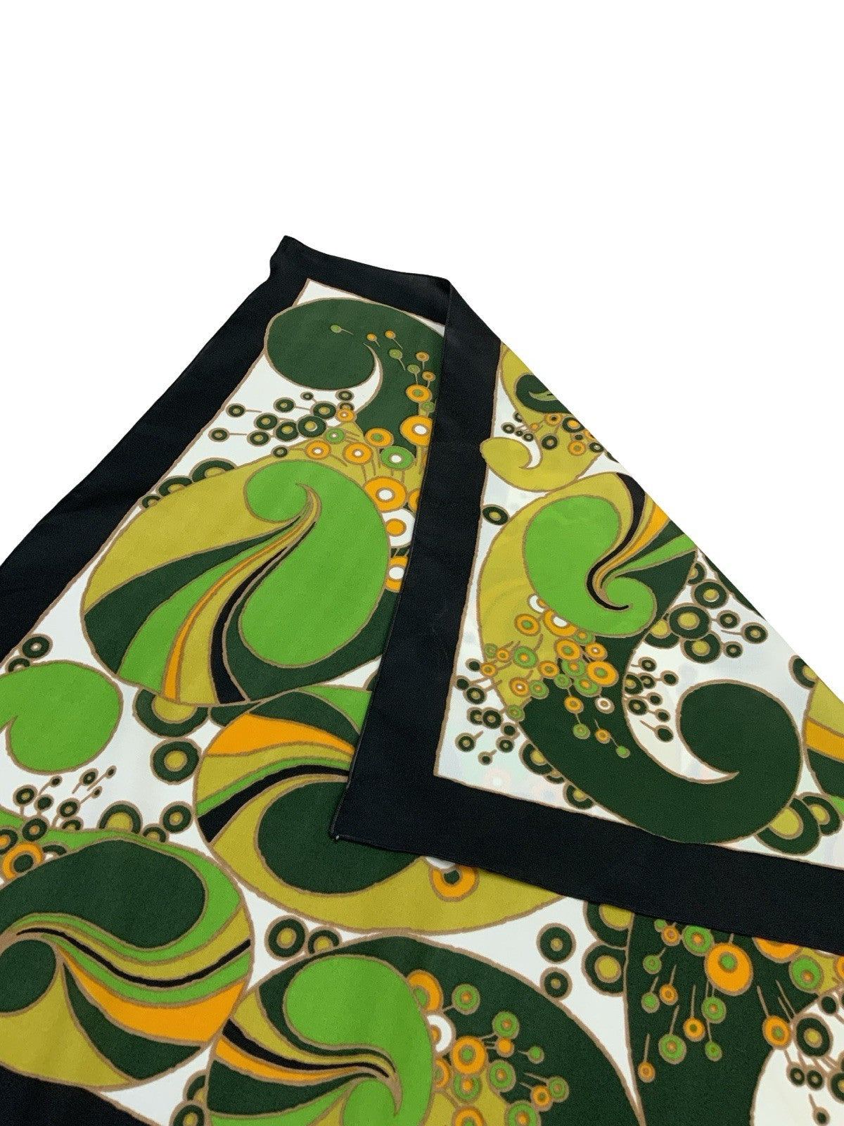 VTG 60S 70S GREEN WHITE BLACK ORANGE GEOMETRIC PSYCHEDELIC PAISLEY DOTTY SCARF