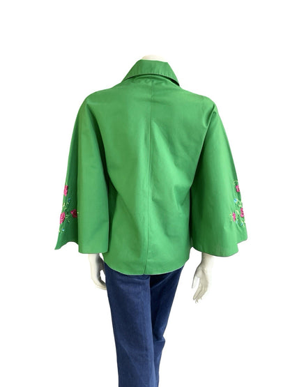 VTG 60S 70S GREEN BLUE PINK ROSE EMBROIDERED DAGGER CAPE KAFTAN TOP 8 10 S