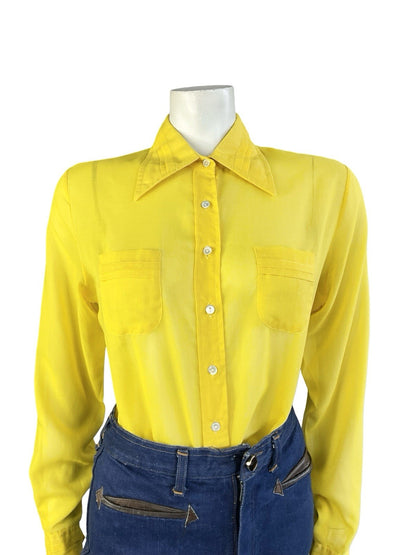 VTG 70S JEAN PHILLIPE MOD YELLOW MONOCHROME DAGGER COLLAR PLEATED SHIRT 14