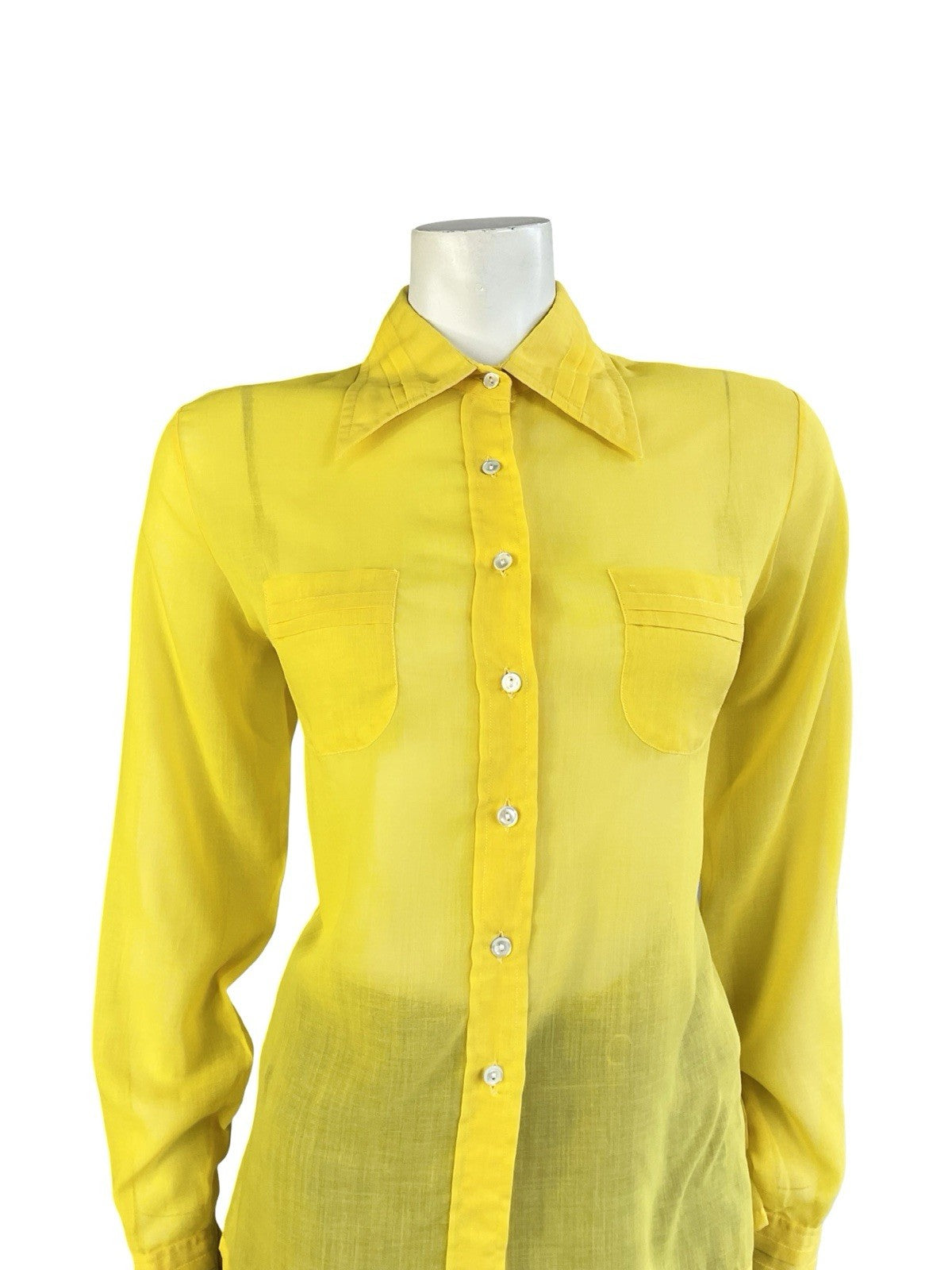 VTG 70S JEAN PHILLIPE MOD YELLOW MONOCHROME DAGGER COLLAR PLEATED SHIRT 14