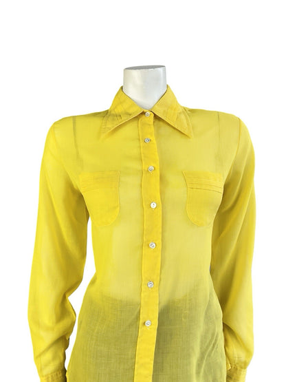 VTG 70S JEAN PHILLIPE MOD YELLOW MONOCHROME DAGGER COLLAR PLEATED SHIRT 14