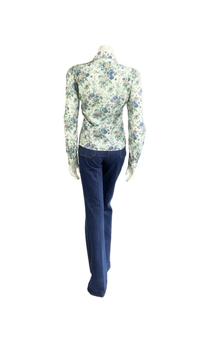 VTG 60S 70S WHITE BLUE PURPLE PINK FLORAL ROSE DAGGER COLLAR MOD SHIRT 10