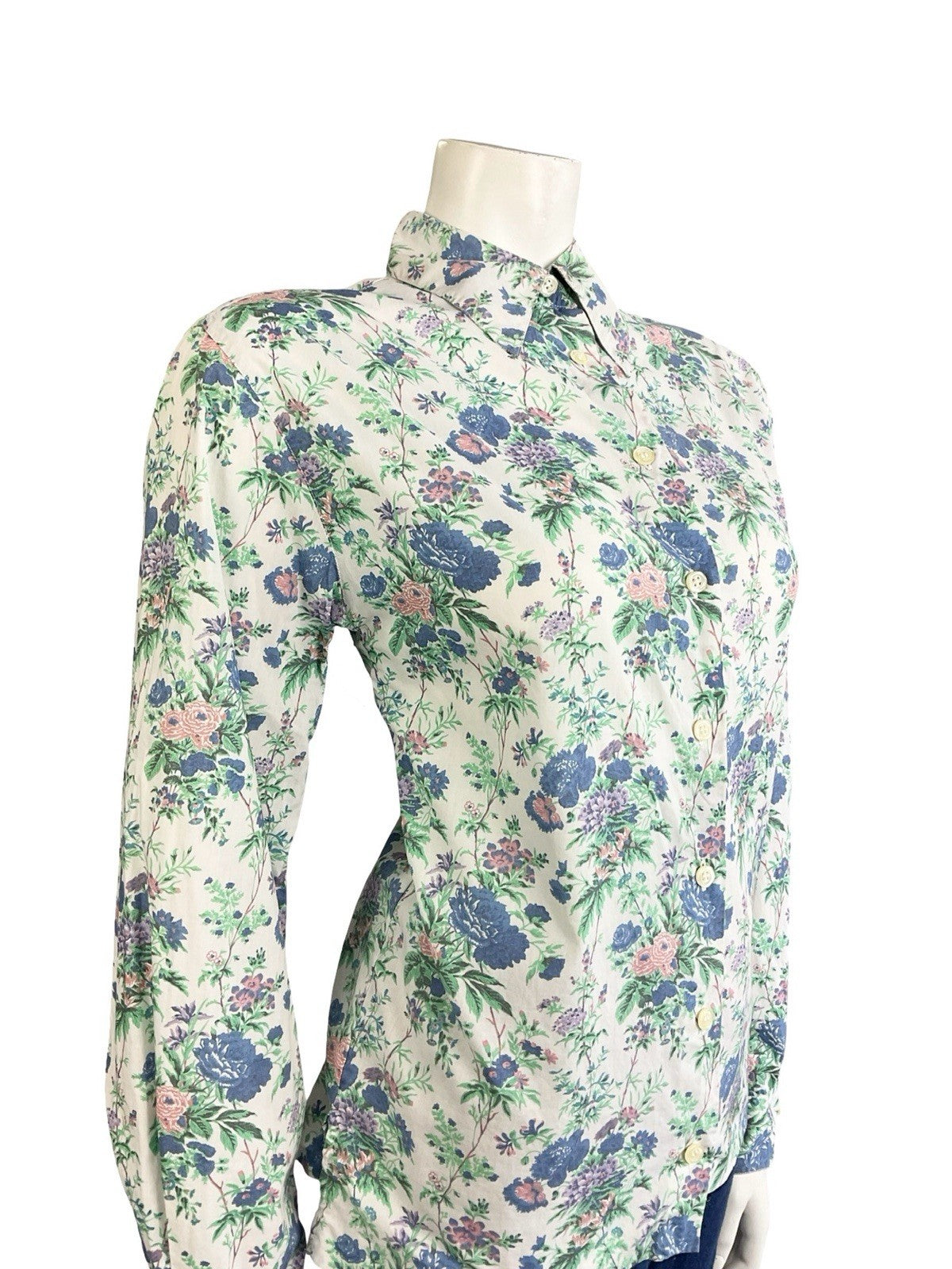 VTG 60S 70S WHITE BLUE PURPLE PINK FLORAL ROSE DAGGER COLLAR MOD SHIRT 10