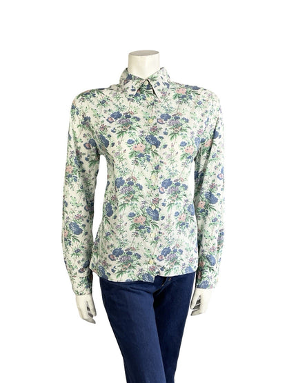 VTG 60S 70S WHITE BLUE PURPLE PINK FLORAL ROSE DAGGER COLLAR MOD SHIRT 10