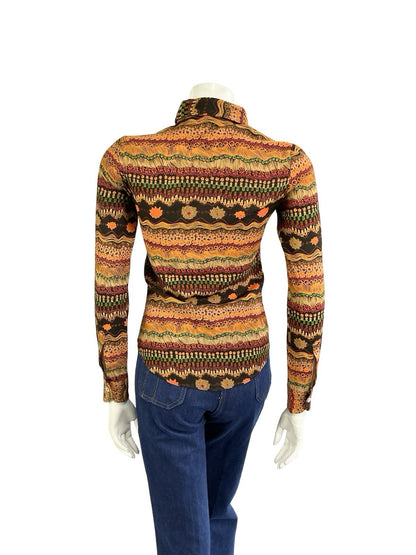 VTG 70S BLACK PINK ORANGE PSYCHEDELIC FLORAL ZIG ZAG DAGGER COLLAR SHIRT 8