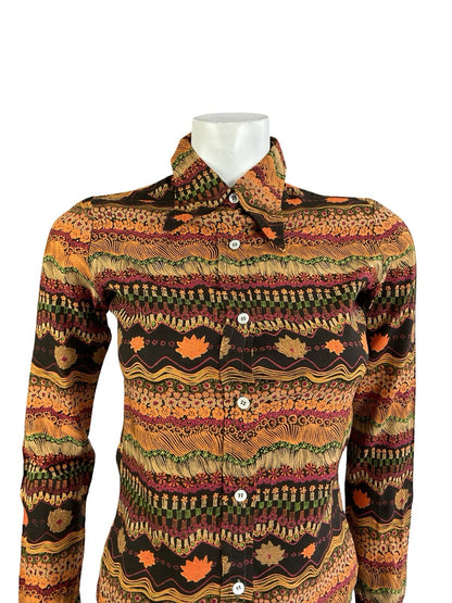 VTG 70S BLACK PINK ORANGE PSYCHEDELIC FLORAL ZIG ZAG DAGGER COLLAR SHIRT 8