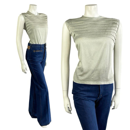 VTG 60S 70S GOLD SILVER LUREX SPARKLY GLITTER DISCO PARTY TANK TOP 12 14 M