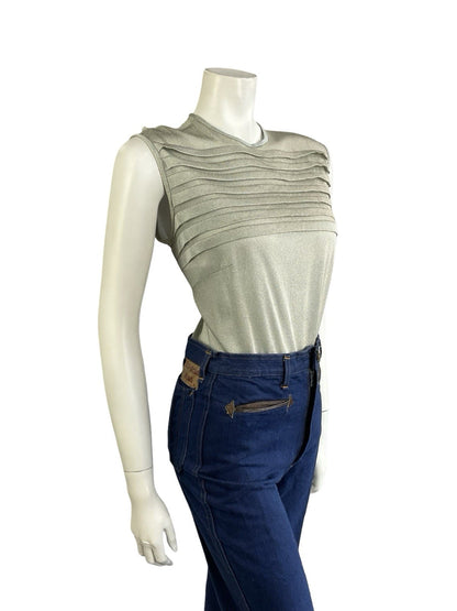 VTG 60S 70S GOLD SILVER LUREX SPARKLY GLITTER DISCO PARTY TANK TOP 12 14 M