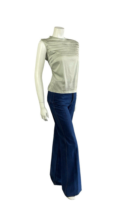 VTG 60S 70S GOLD SILVER LUREX SPARKLY GLITTER DISCO PARTY TANK TOP 12 14 M