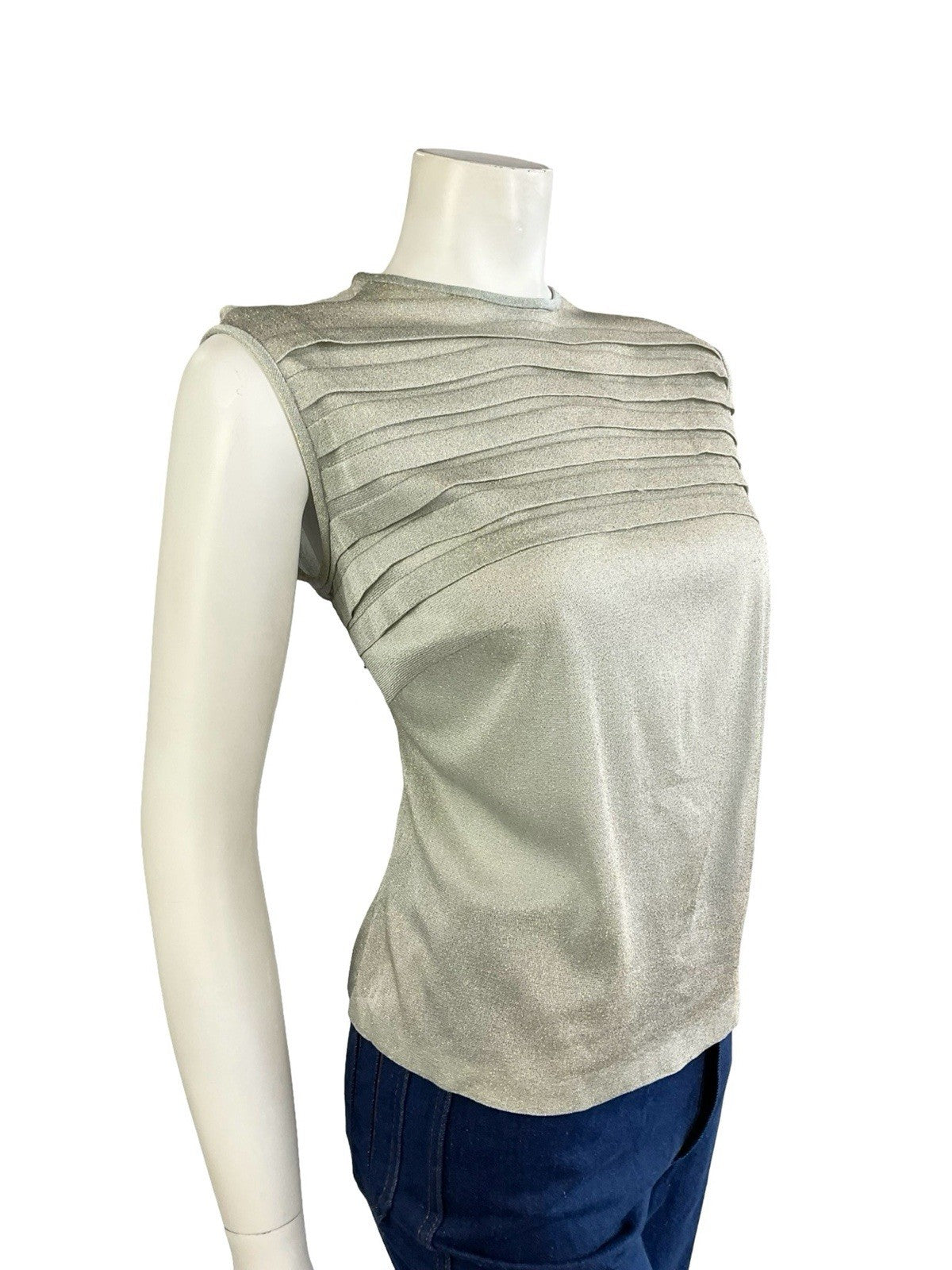VTG 60S 70S GOLD SILVER LUREX SPARKLY GLITTER DISCO PARTY TANK TOP 12 14 M