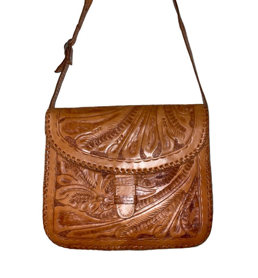 VTG 70S PSYCHEDELIC BOHO FLORAL PAISLEY BLANKET STITCH CROSS BODY BAG