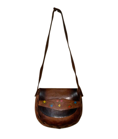 VTG 60S 70S BROWN FLORAL FOLK BOHO HAND PAINTED STITCHED SHOULDER BAG