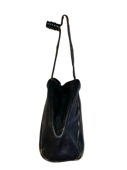 VTG 60S 70S BLACK LEATHER CRAM EMBROIDERY BOHO POUCH HAND BAG