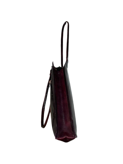 VTG 70S STYLE PURPLE RED GREEN MOD RETRO LEATHER SQUARE GEOMETRIC SHOULDER BAG