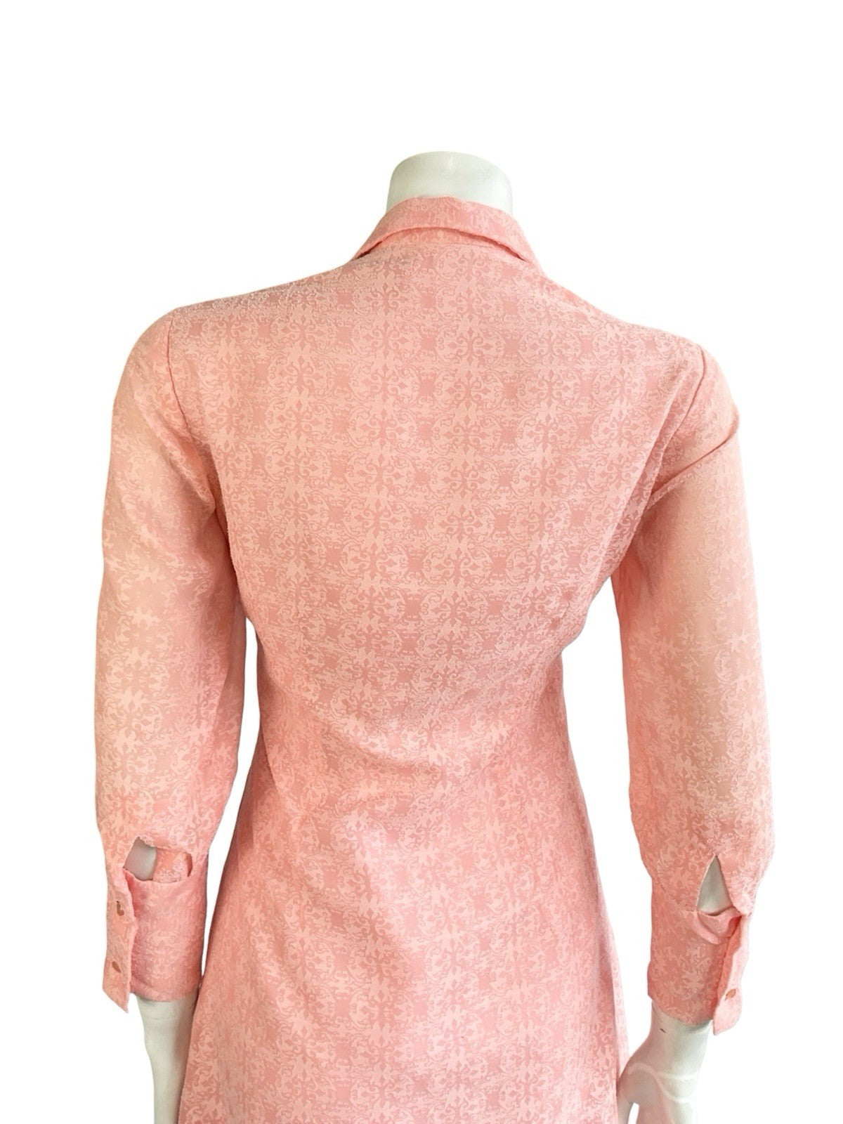 VTG 60S MOD GOGO CORAL PINK BAROQUE 3/4 SLEEVE ROMANTIC SHIRT DRESS 10