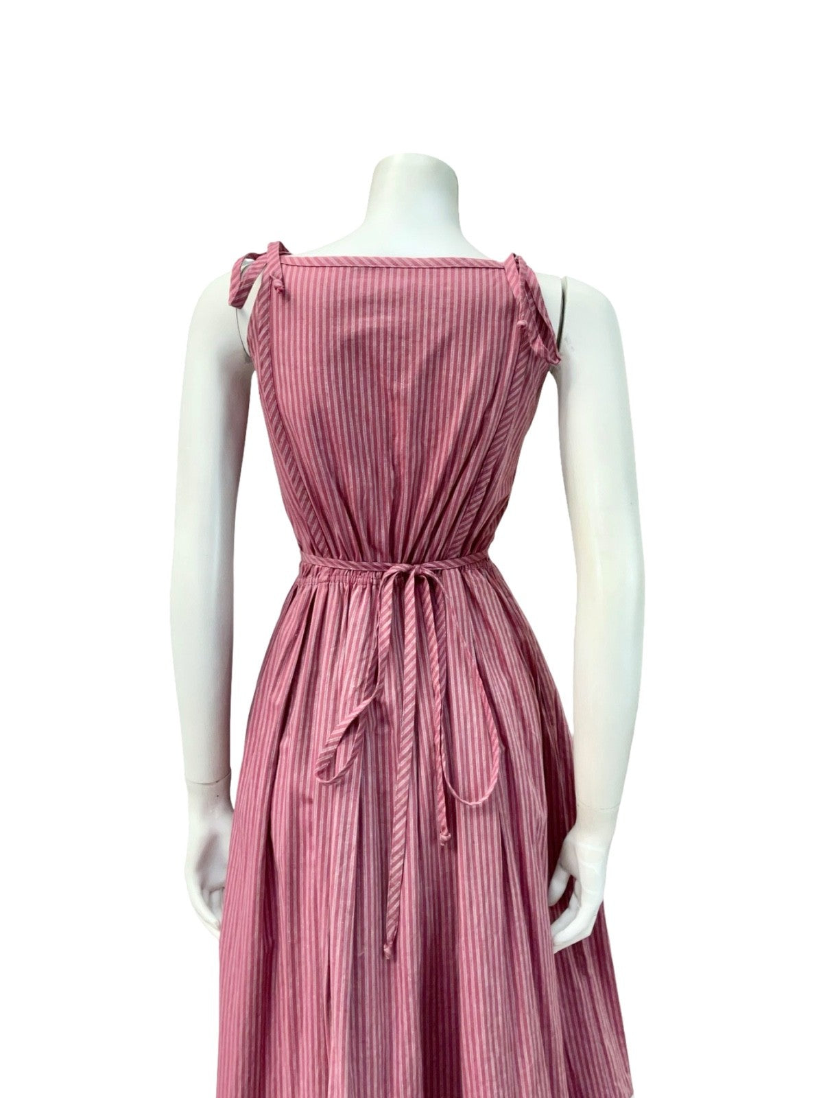 VTG 70S PLUM PURPLE BLUE STRIPED COTTON COTTAGE EDWARDIAN FLORAL SUN DRESS 12