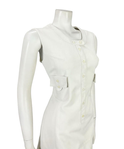 VTG 60S 70S LUCIE LINDEN WHITE GREEN GEOMETRIC MOD EMBROIDERED SHIFT DRESS 12 14