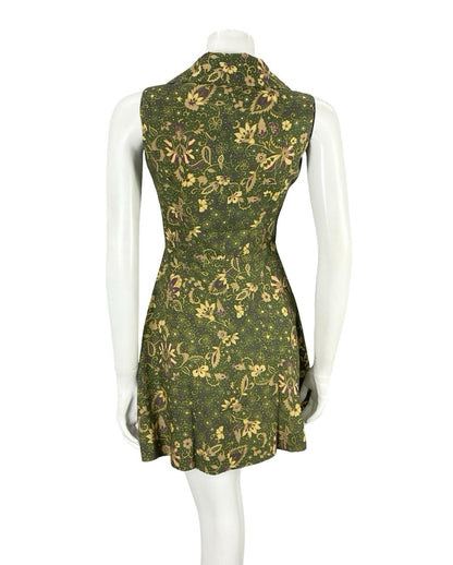 VTG JAPANESE 70S MOD GREEN PURPLE GOLD PSYCHEDELIC FLORAL DAGGER DRESS 6 8