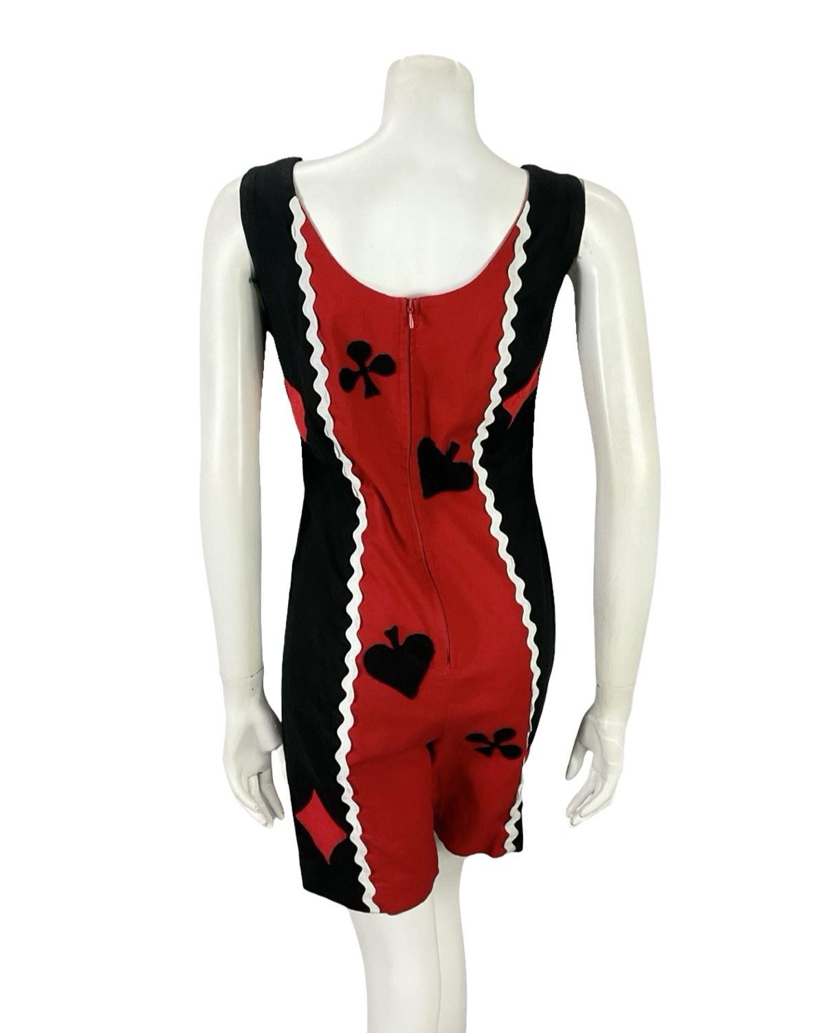 VTG 60S 70S RED BLACK WHITE PLAYING CARDS HARLEY QUINN RIC RAC JUMPSUIT 8 10 S