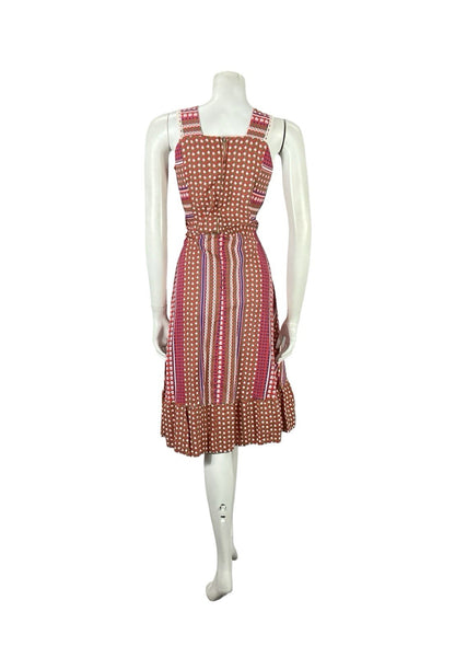 VTG 70S RED WHITE BLUE GREEN RIC RAC FLORAL COTTAGE PINAFORE SUN DRESS 10