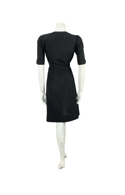 VTG 60S MOD FOLK BLACK RED GREEN FLORAL WHEAT SQUARE NECK WIGGLE DRESS 10
