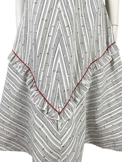VTG 70S WHITE RED BLUE STRIPED FLORAL RUFFLE A LINE PRAIRIE SWING DRESS 8