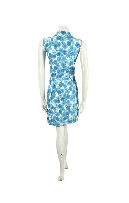VTG 60S MOD GOGO WHITE BLUE FLORAL SHIFT SHIRT MINI DRESS 12