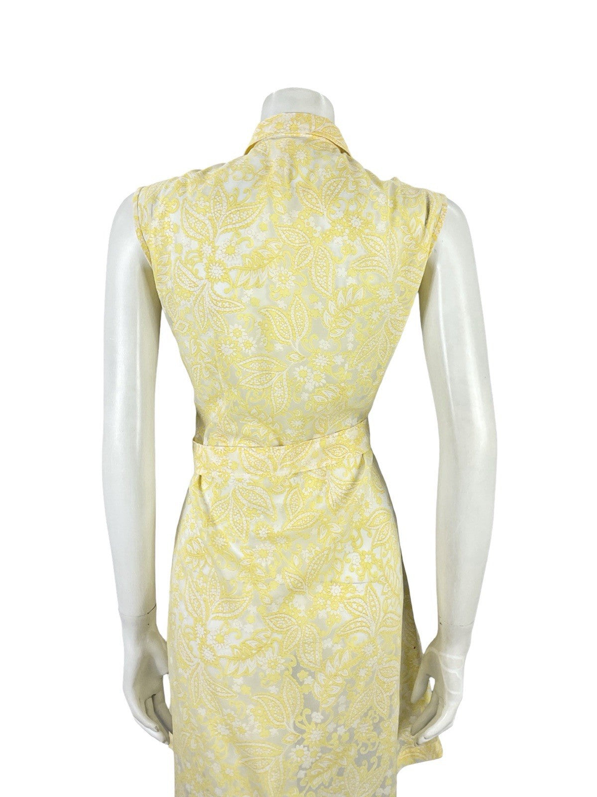 VTG 60S YELLOW WHITE PSYCHEDELIC MOD PLEATED PAISLEY FLORAL MINI SHIRT DRESS 12