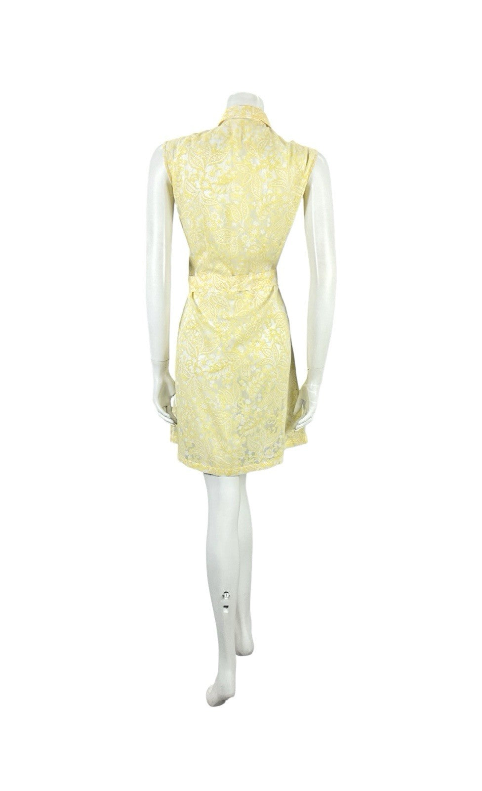 VTG 60S YELLOW WHITE PSYCHEDELIC MOD PLEATED PAISLEY FLORAL MINI SHIRT DRESS 12