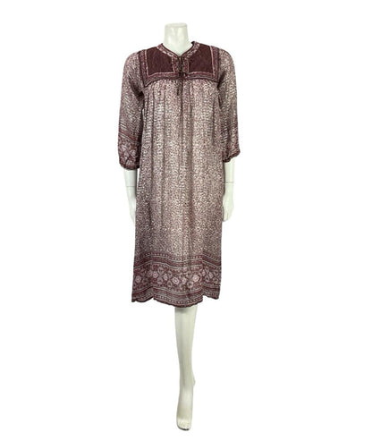 VTG 70S PLUM PURPLE SILVER INDIAN COTTON BOHO HIPPY FLORAL QUILTED DRESS XS 6