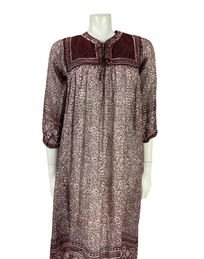 VTG 70S PLUM PURPLE SILVER INDIAN COTTON BOHO HIPPY FLORAL QUILTED DRESS XS 6