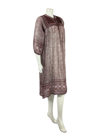 VTG 70S PLUM PURPLE SILVER INDIAN COTTON BOHO HIPPY FLORAL QUILTED DRESS XS 6