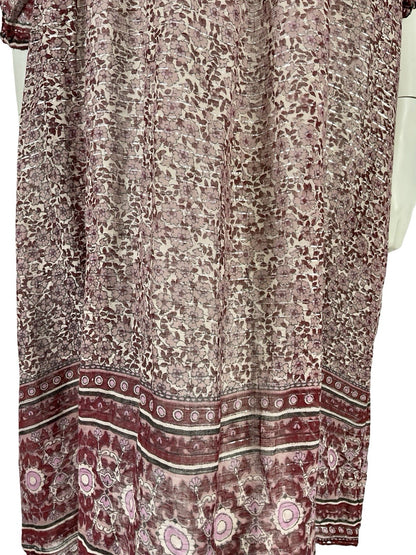 VTG 70S PLUM PURPLE SILVER INDIAN COTTON BOHO HIPPY FLORAL QUILTED DRESS XS 6