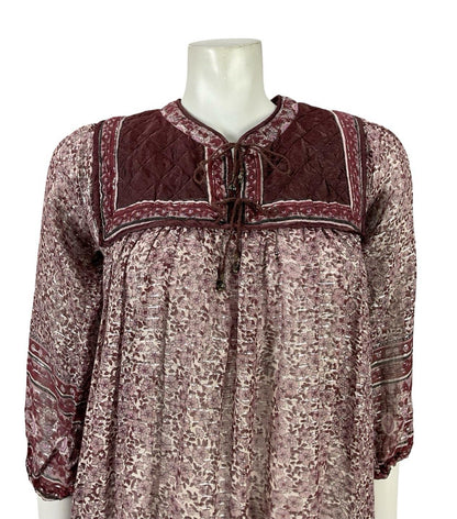 VTG 70S PLUM PURPLE SILVER INDIAN COTTON BOHO HIPPY FLORAL QUILTED DRESS XS 6