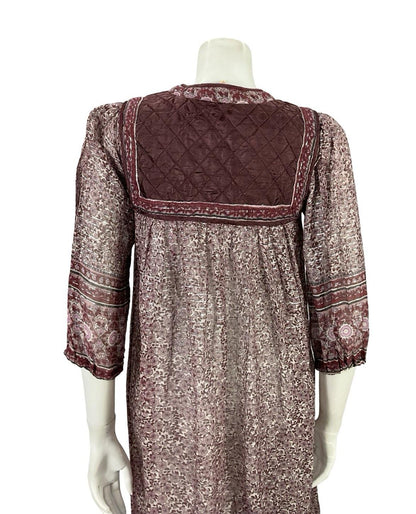VTG 70S PLUM PURPLE SILVER INDIAN COTTON BOHO HIPPY FLORAL QUILTED DRESS XS 6