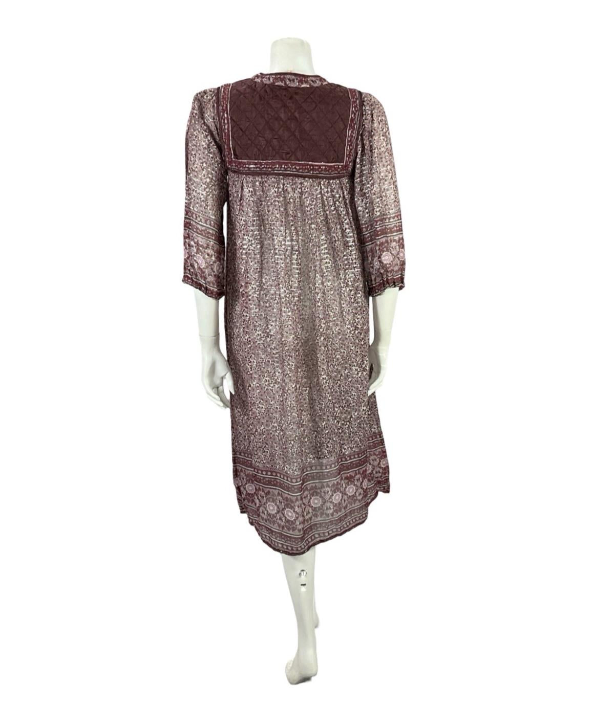 VTG 70S PLUM PURPLE SILVER INDIAN COTTON BOHO HIPPY FLORAL QUILTED DRESS XS 6