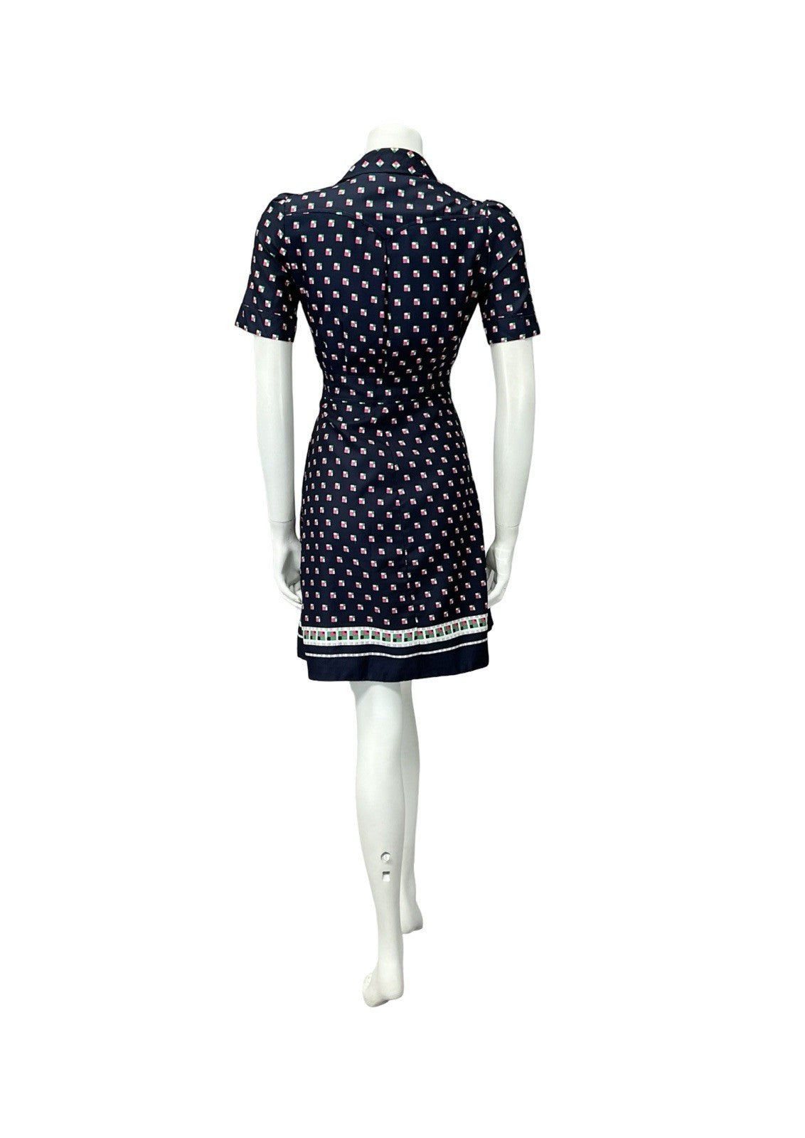 VTG 60S 70S NAVY BLUE PINK GREEN WHITE PLEATED SECRETARY MOD SHIRT DRESS 8 10 S