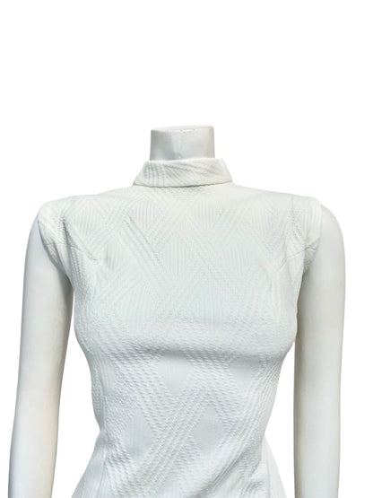 VTG 60S MOD GOGO PURE WHITE MONOCHROME FUNNEL NECK MINI WIGGLE DRESS 14