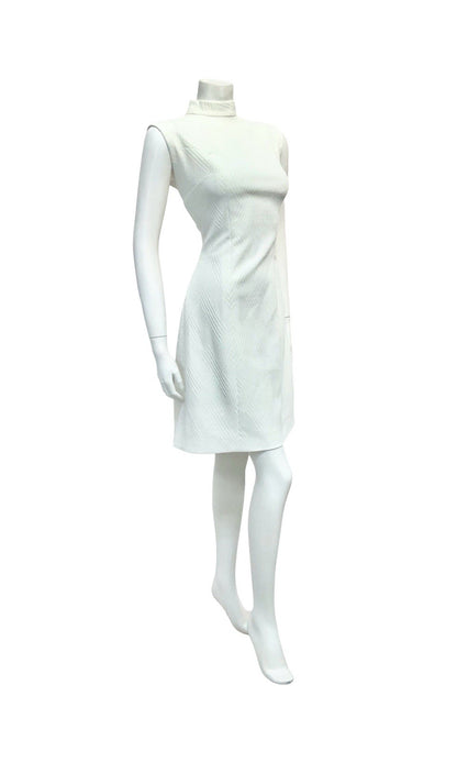 VTG 60S MOD GOGO PURE WHITE MONOCHROME FUNNEL NECK MINI WIGGLE DRESS 14