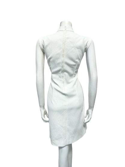 VTG 60S MOD GOGO PURE WHITE MONOCHROME FUNNEL NECK MINI WIGGLE DRESS 14