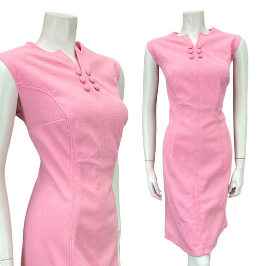 VTG 60S MOD GOGO BRIGHT PINK MONOCHROME WIGGLE PARTY DRESS 16